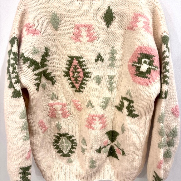 Vintage 80s 90s Outback Red Cream and Green Patterned crewneck Sweater large - Picture 7 of 8